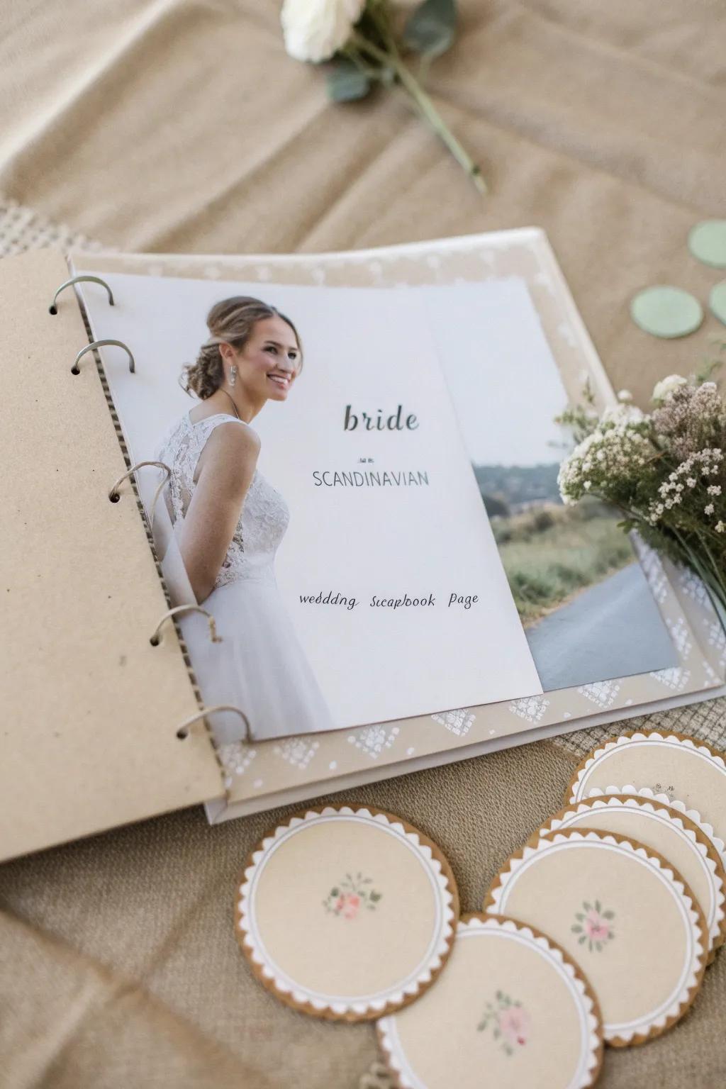 Embrace creativity with stunning scrapbook arrangements that narrate your unique wedding story.