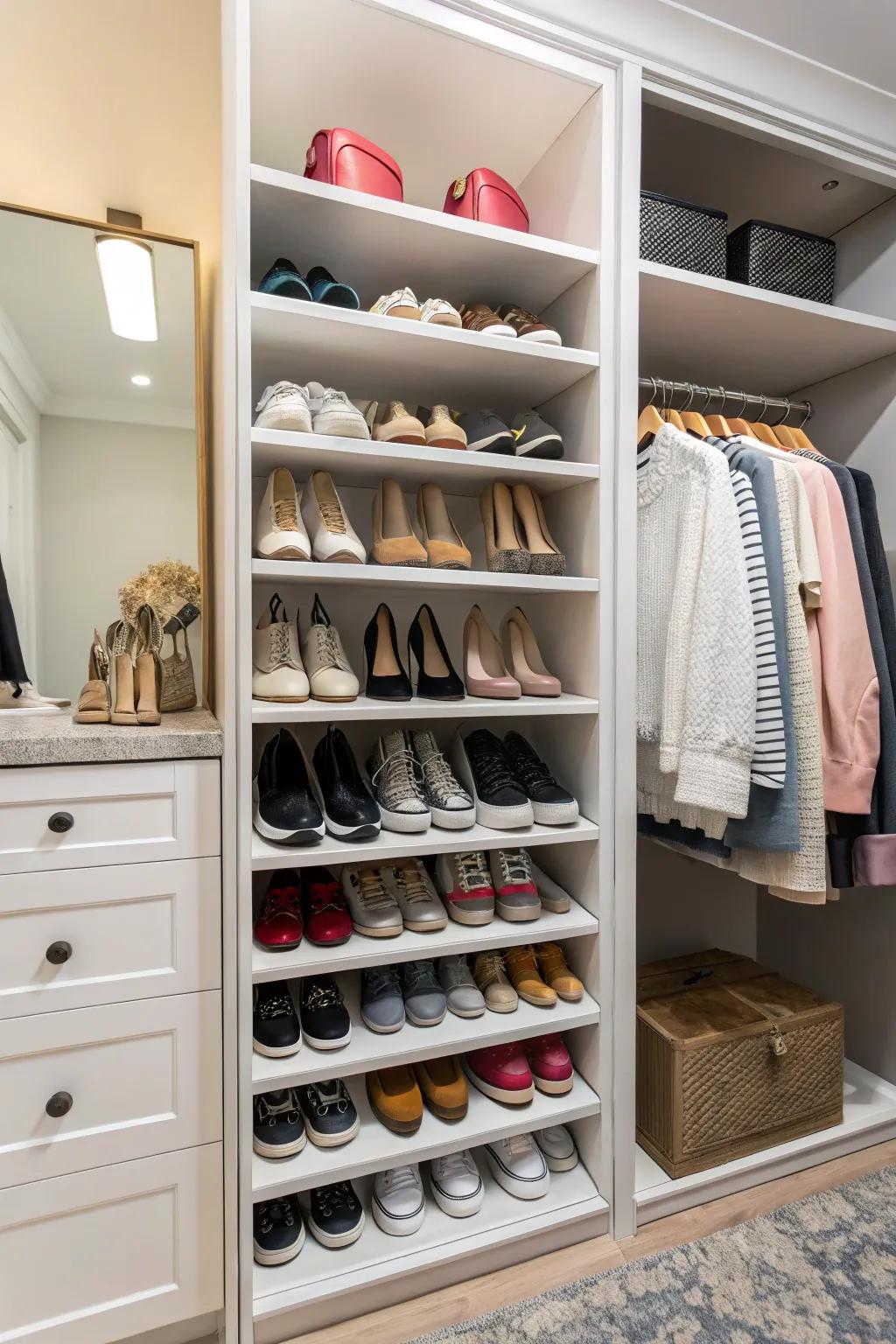 A dedicated shoe display ensures tidy footwear arrangement.