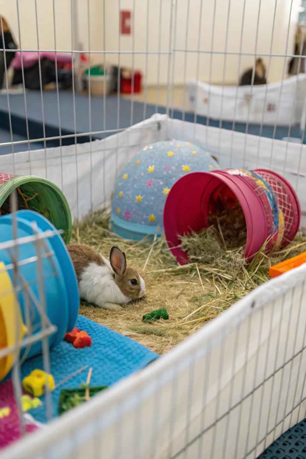 Interactive amusements offer enjoyment and stimulation for bunnies.