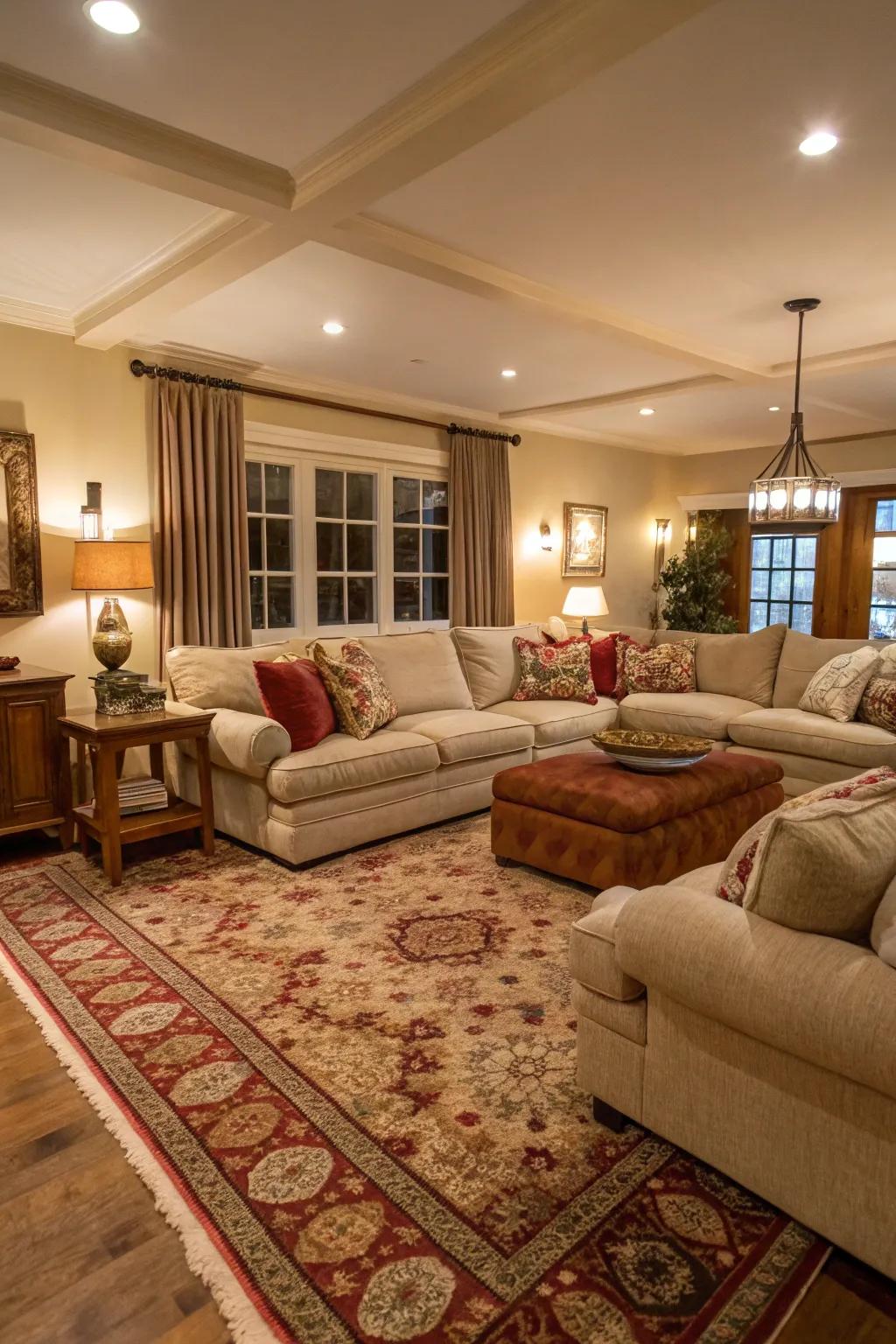 Comfortable furnishings encourage relaxation and warmth in a cabin environment.
