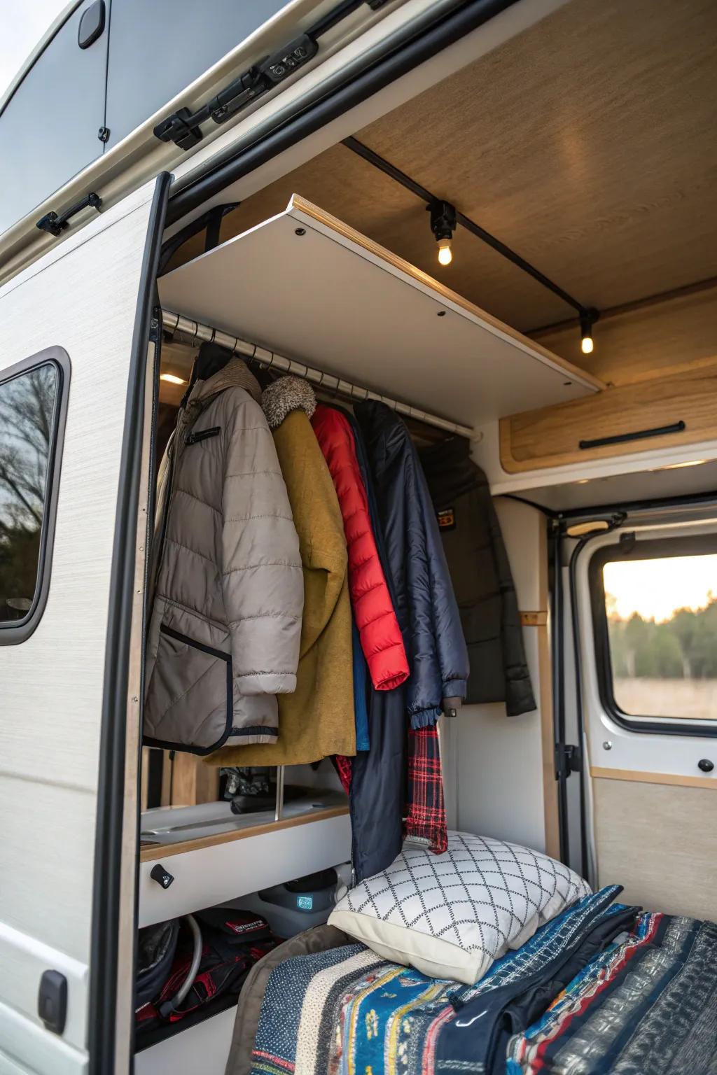 Smart overhead storage solutions for increased space.