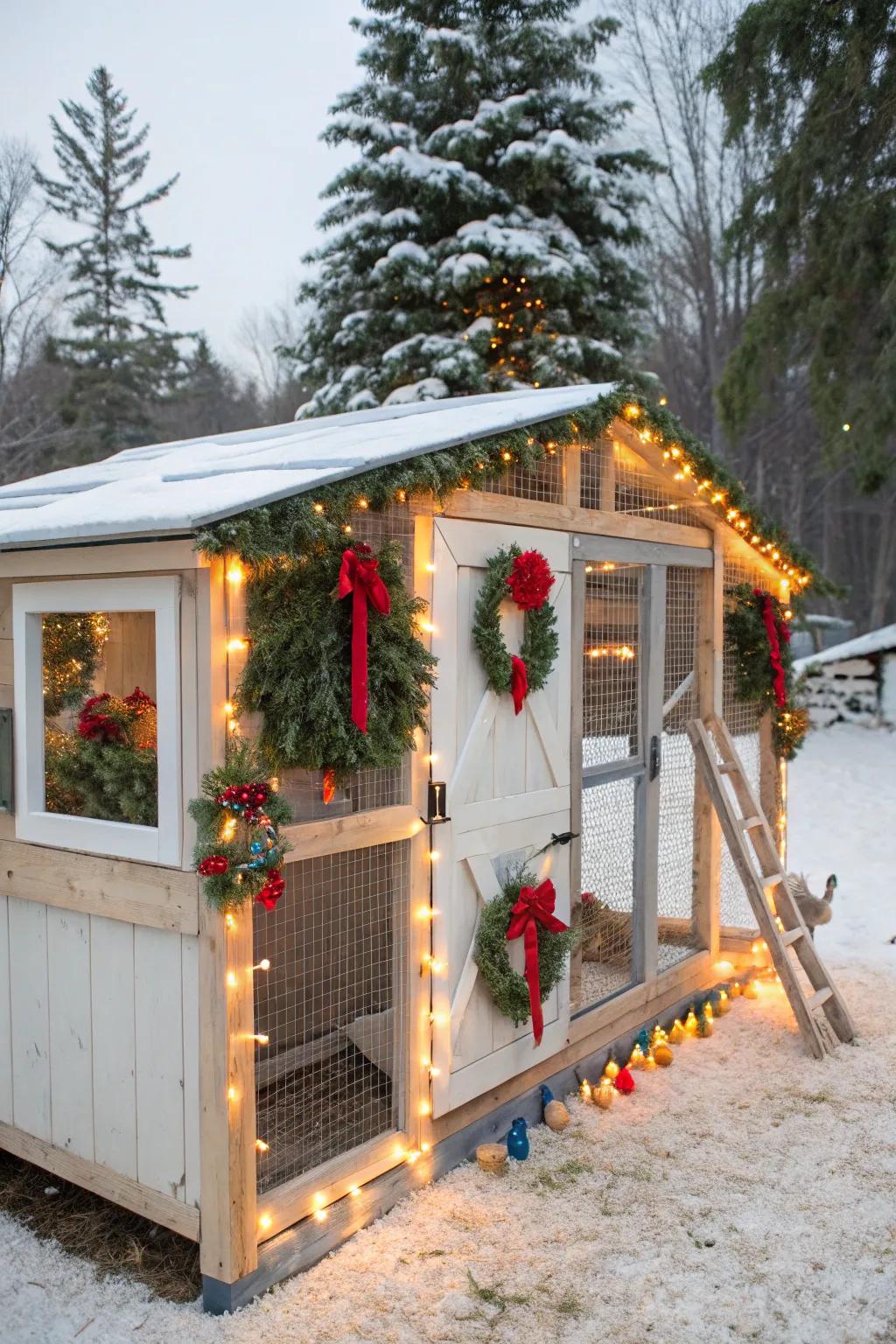 Festive accents keep your hen house bright and spirited all year round.