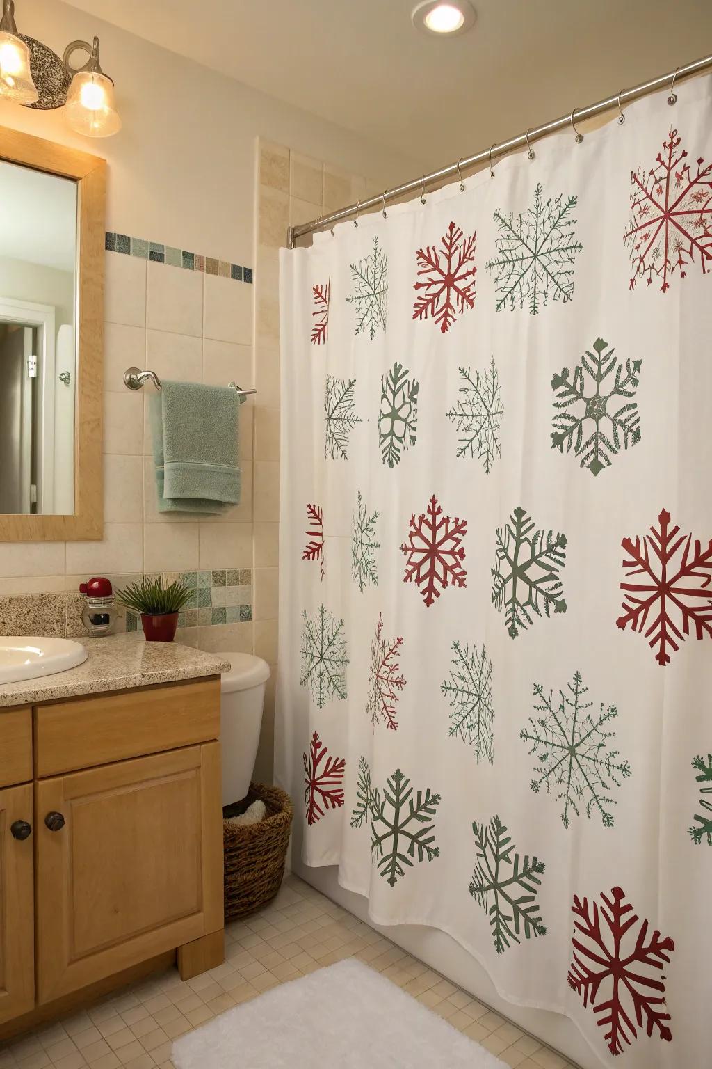 A festive shower curtain can be a game-changer for holiday decor.