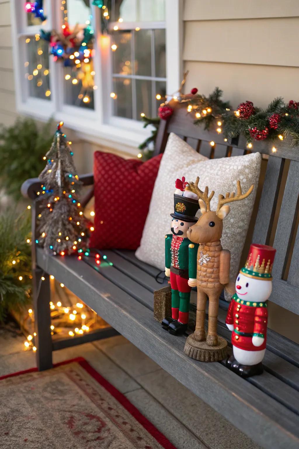 Holiday figures add playfulness to your bench setup.
