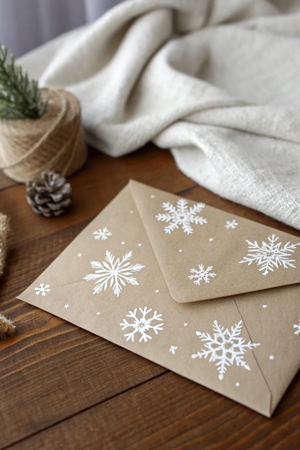 Embrace the simplicity of winter sophistication with crafted ice crystal envelope decoration.