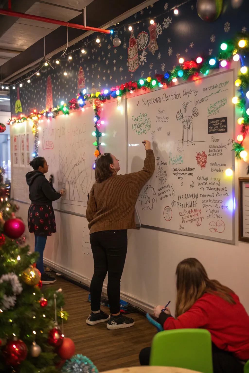 Participants engrossed in a session of Yuletide Doodles, sketching and speculating with fervor.