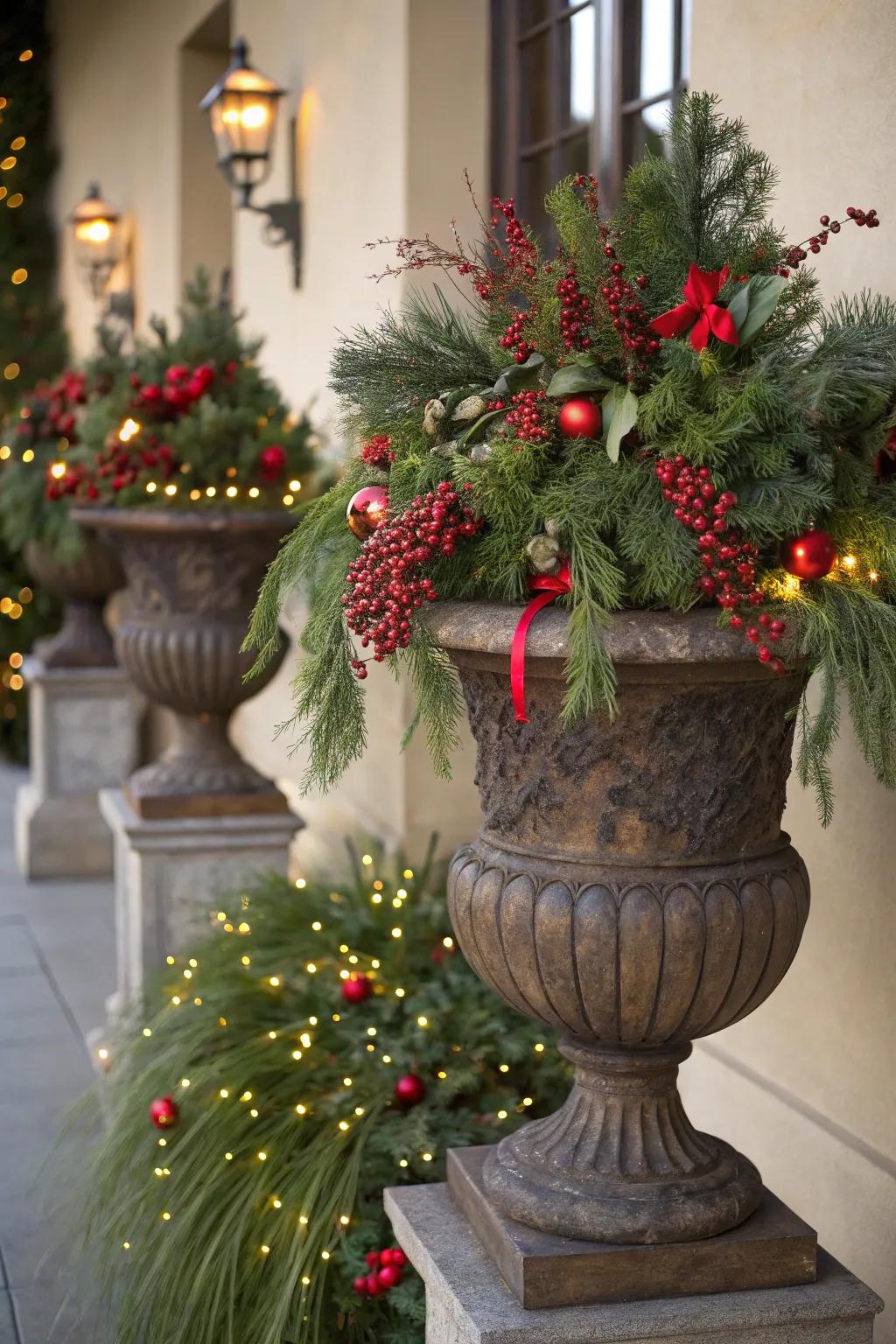 Large pots create a striking assertion on your porch.