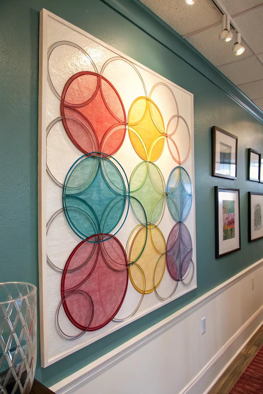 Add depth with layered circle art.