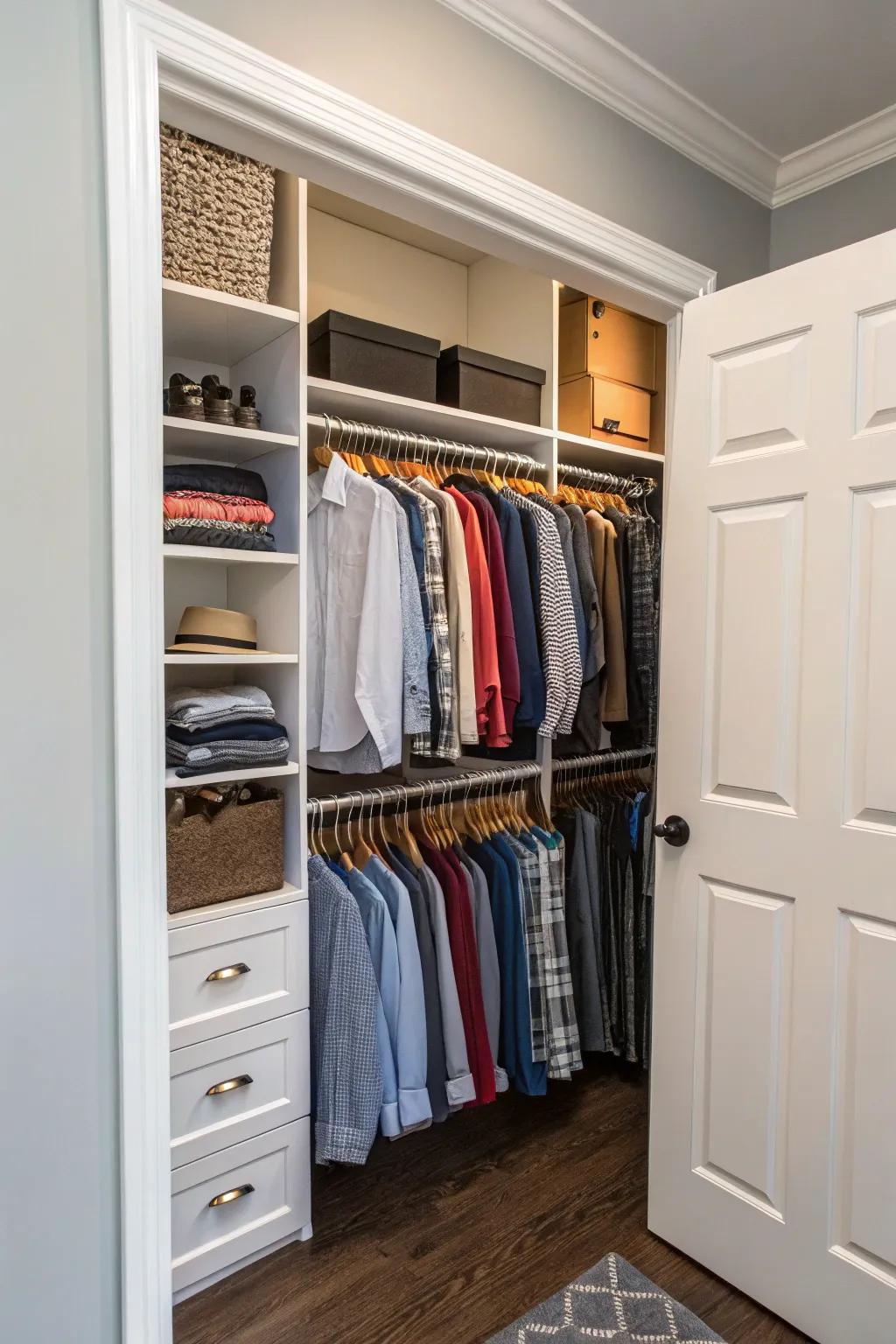 Corner-hugging rods make the absolute most of every inch of closet space.