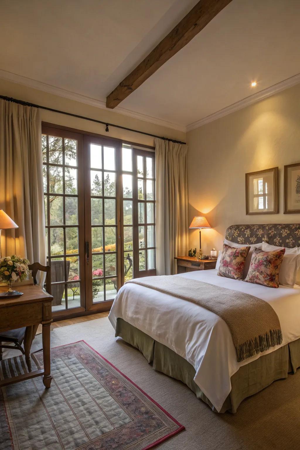 Innate and soft lighting make this bedroom feel cozy.