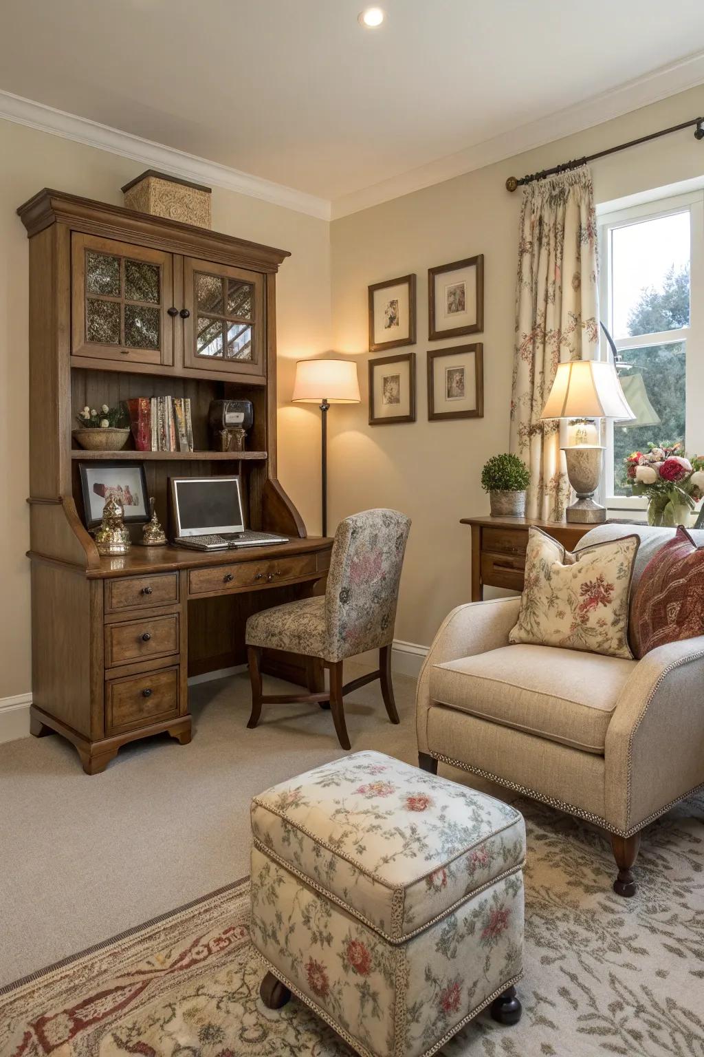 Unifying the workspace and living area with style and harmony.