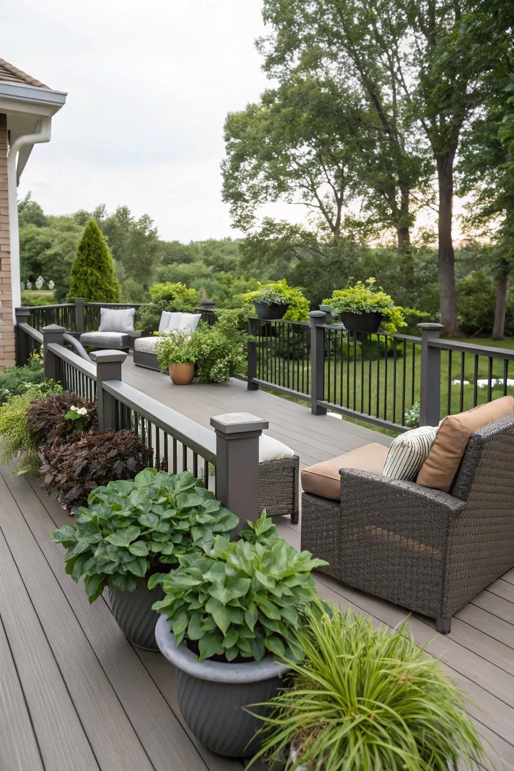 Complement your borders with ornamental pots and furnishings for a customized feel.