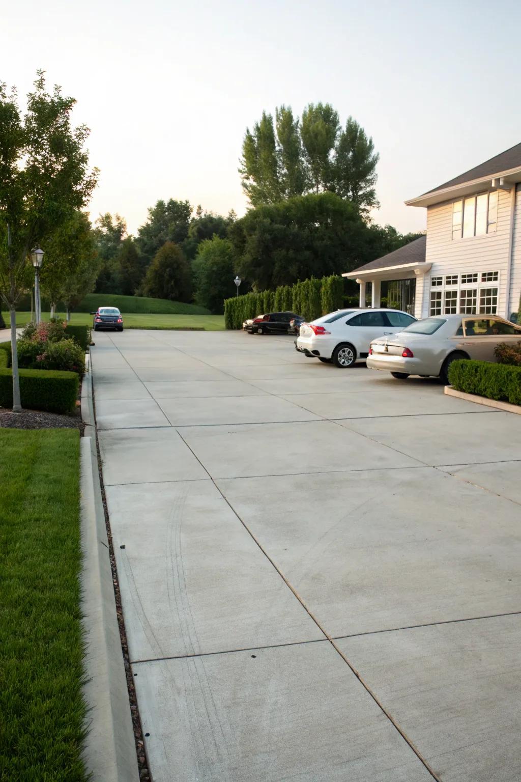 A wide driveway that marries functionality with impressive curb appeal, setting a grand and welcoming tone.