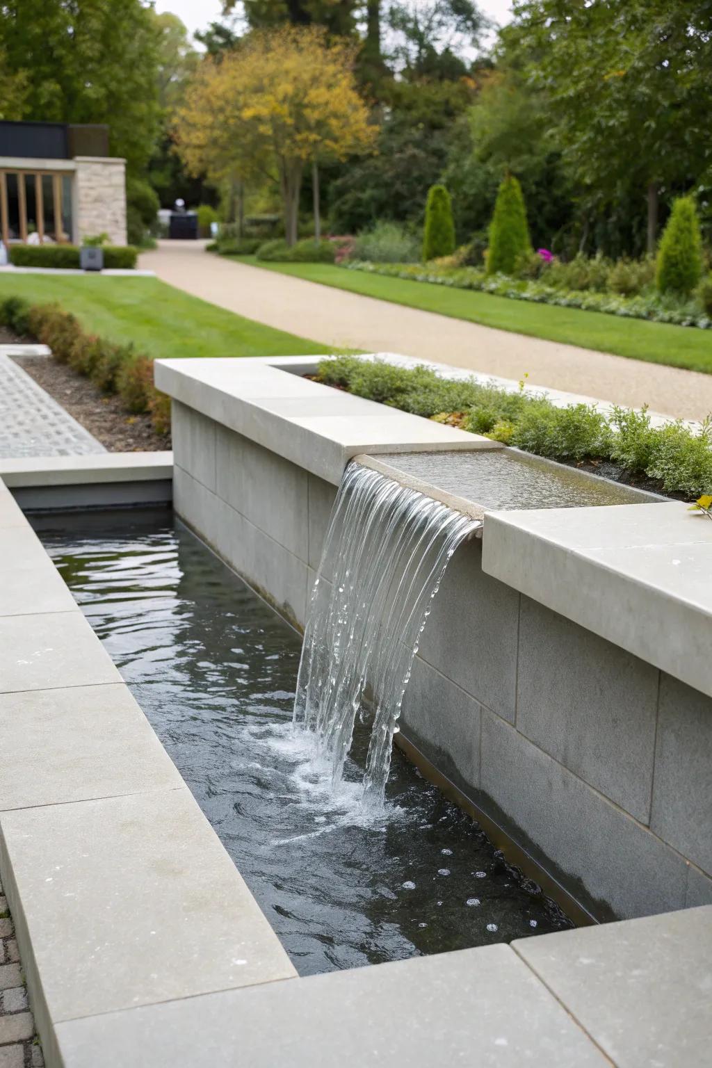 Stone-like water features whisper peace.