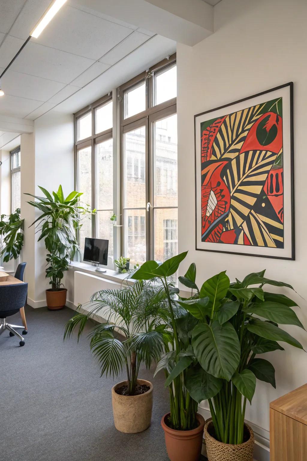 Eye-catching décor adding character to the office space.