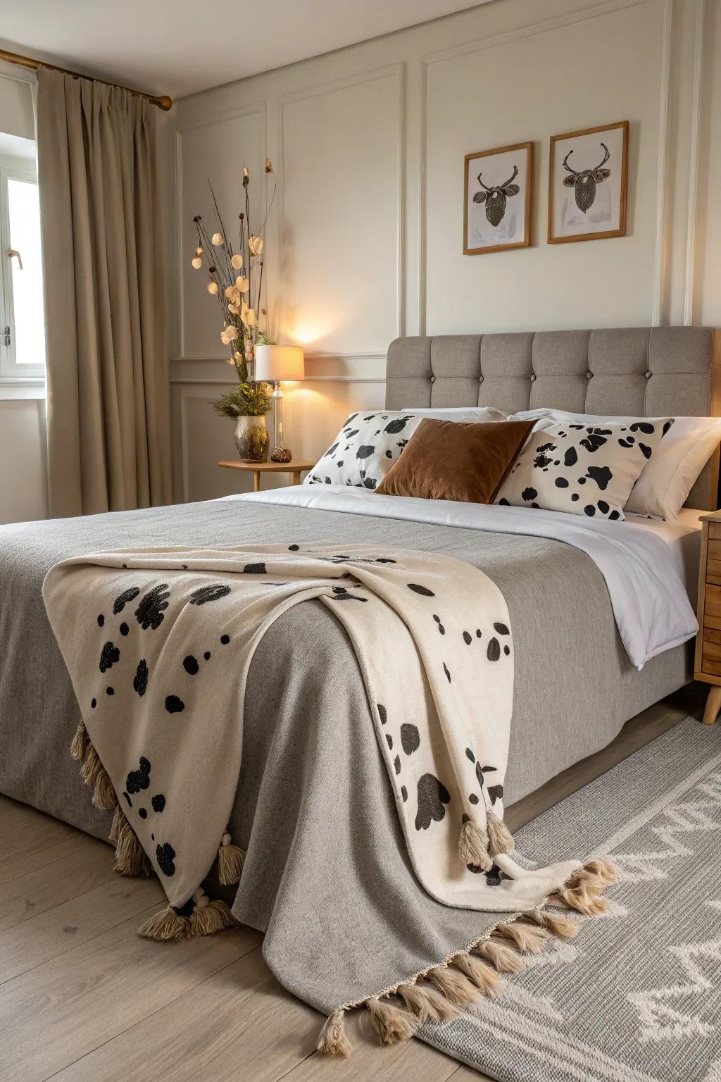 Neutral colors paired with cow print make for a sophisticated aesthetic.