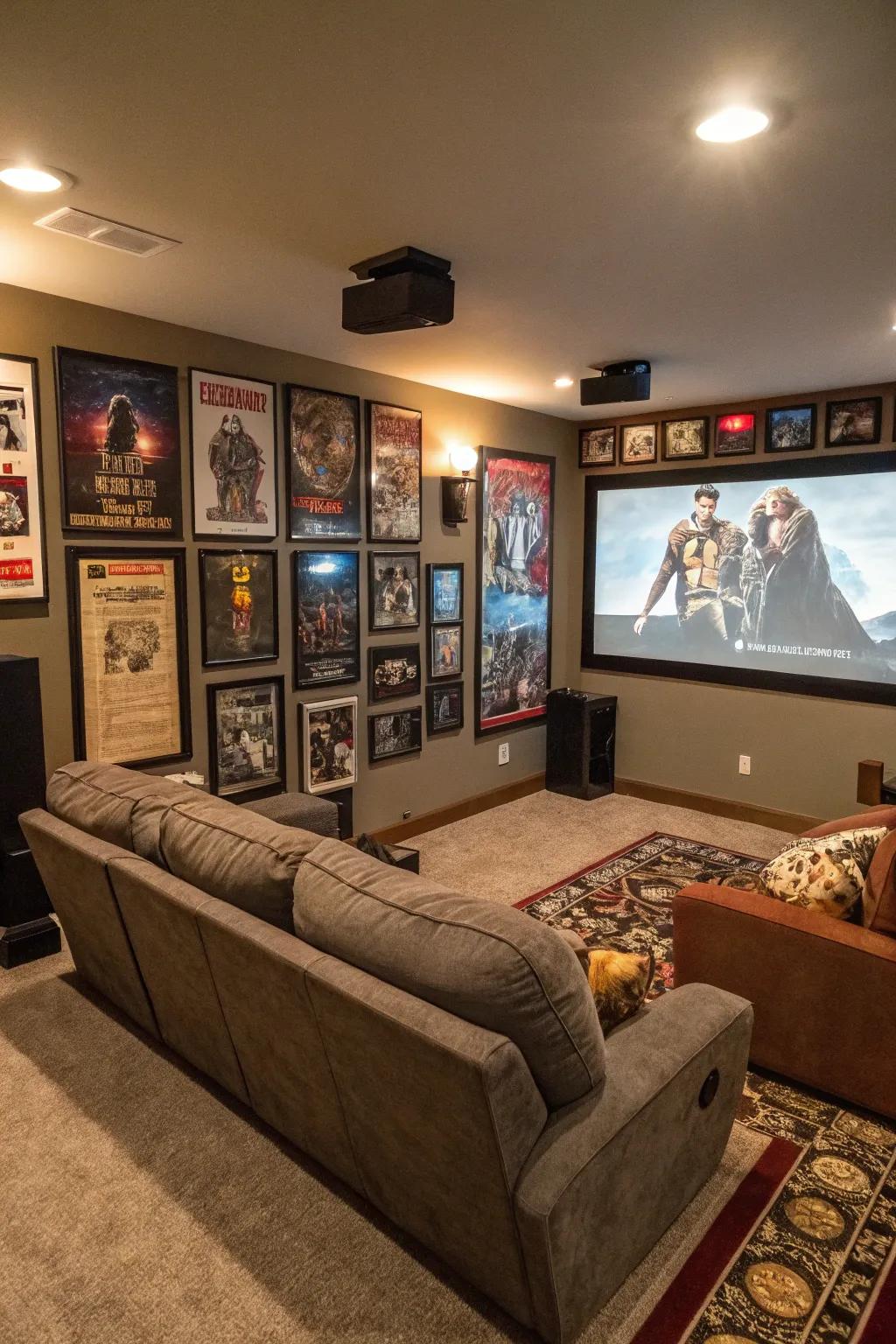 Unique elements like movie-themed prints personalize the space.