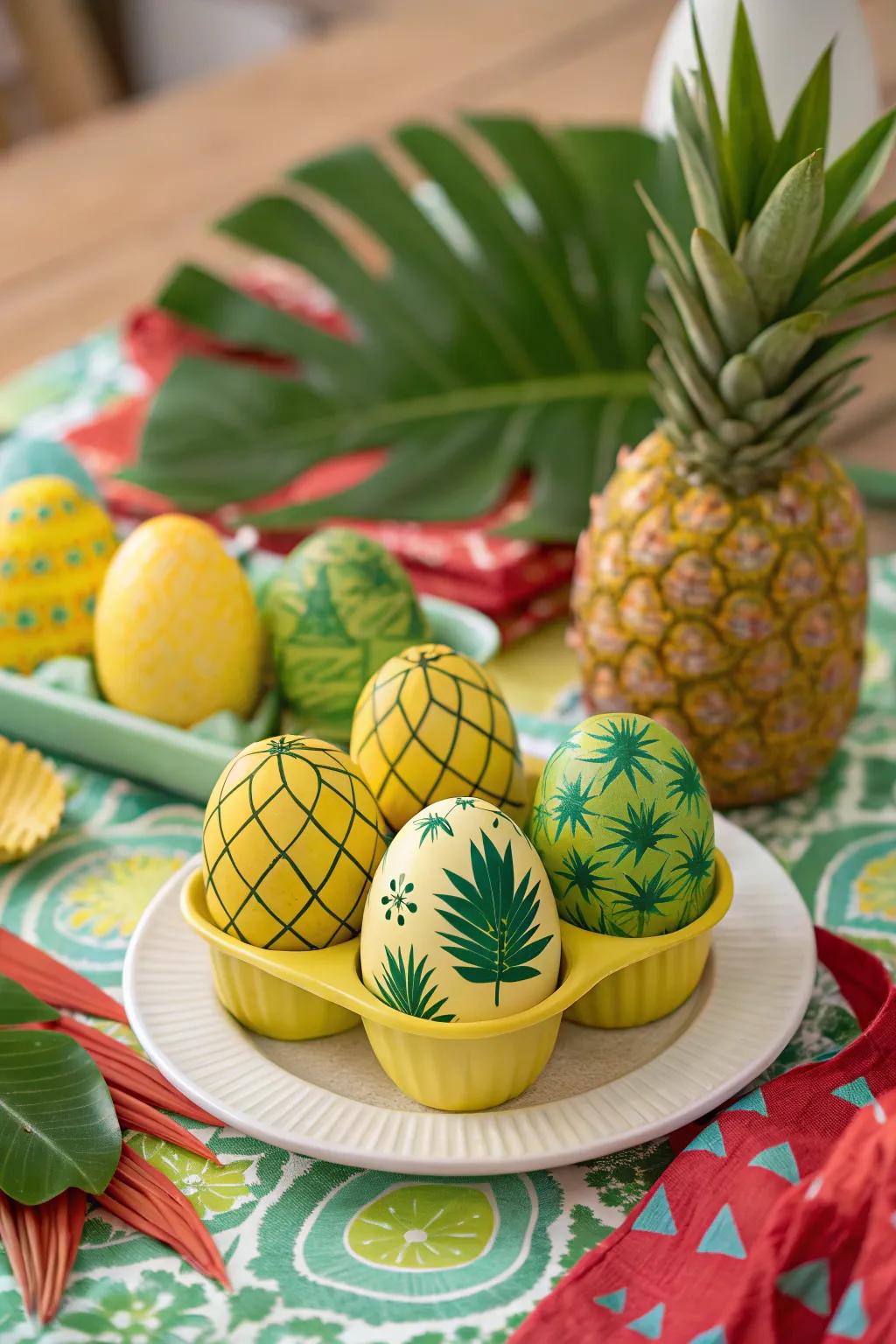 Pineapple-themed eggs bursting with tropical cheer.