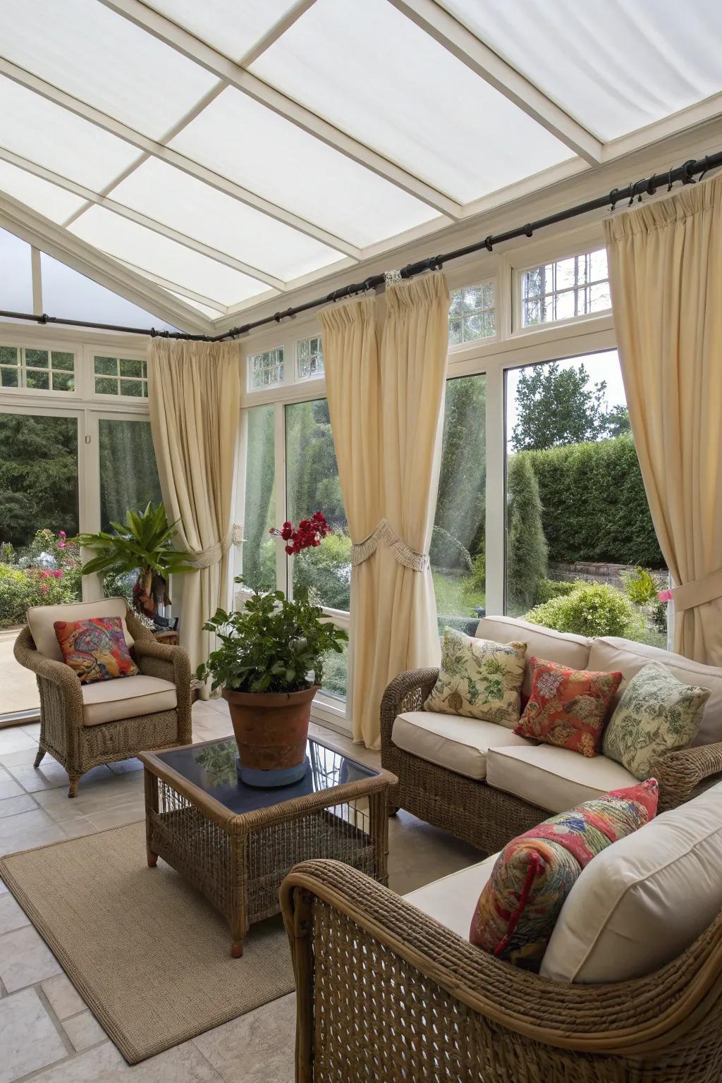 UV-resistant fabrics help keep your sunroom furniture safe from sun damage.
