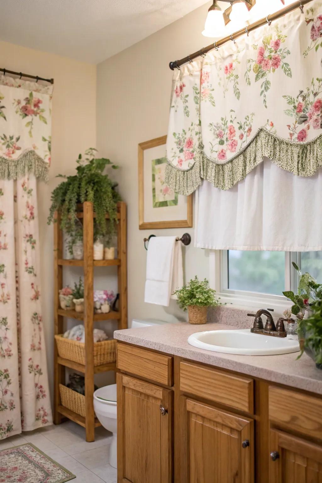 Convert your bath space into a peaceful retreat with floral valances.