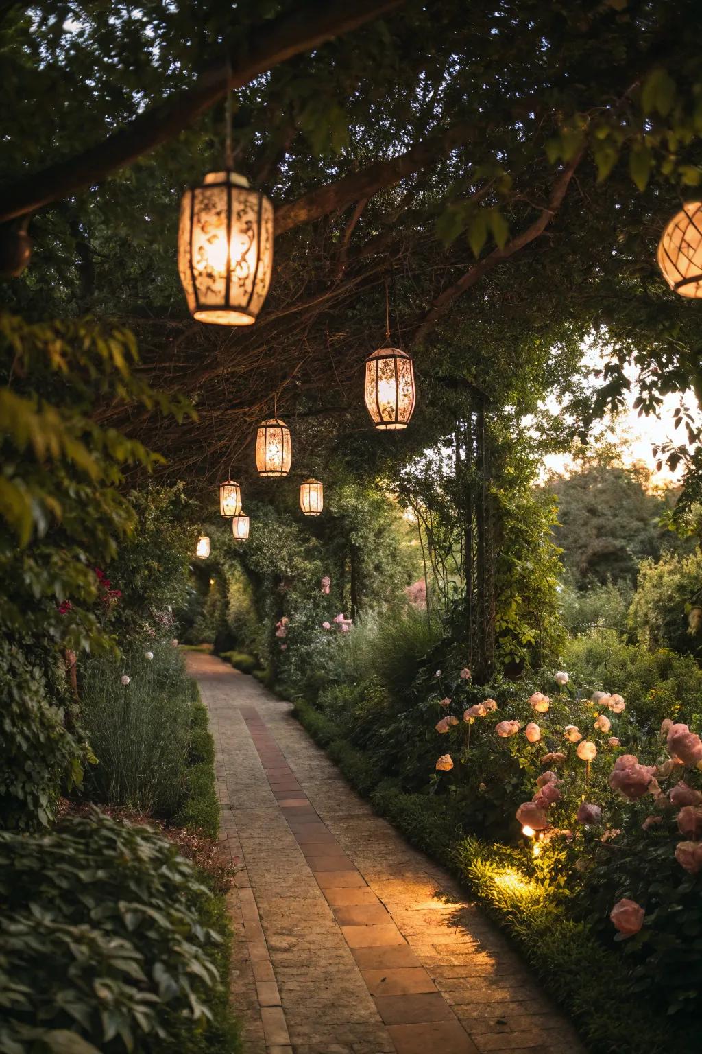 Night lights add a magical touch to garden get-togethers in the evening.