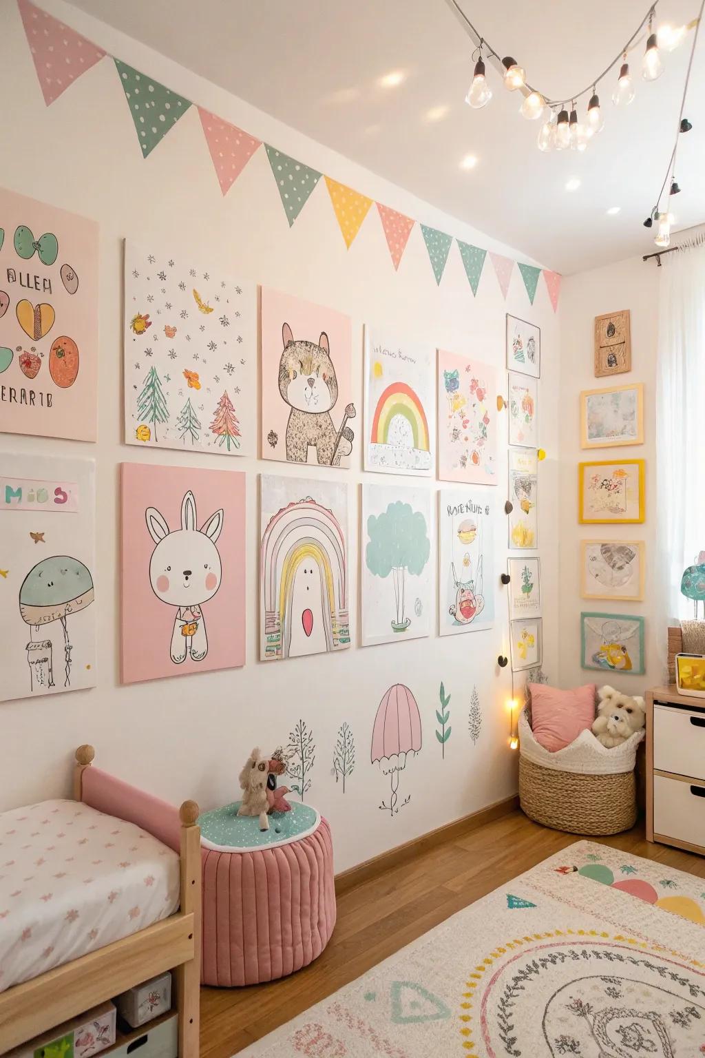 Dreamlike posters featuring sketches in a children's room.