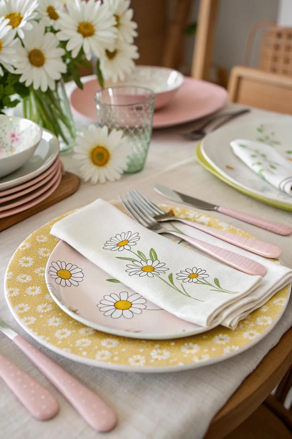 Transform your table with daisy-themed settings.