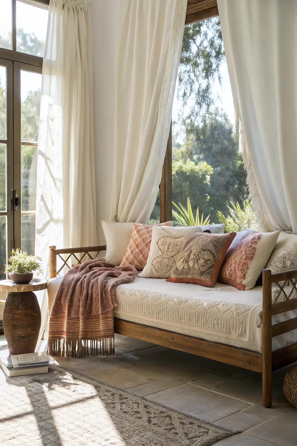 Natural light amplifies the inviting nature of this daybed arrangement.