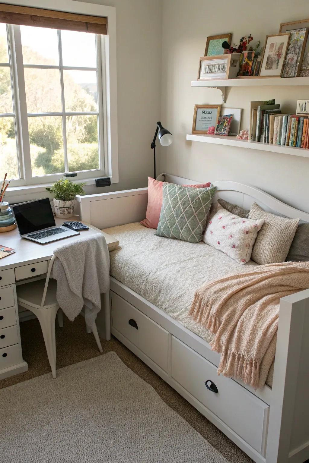 Combine work and rest with a daybed in your home office.