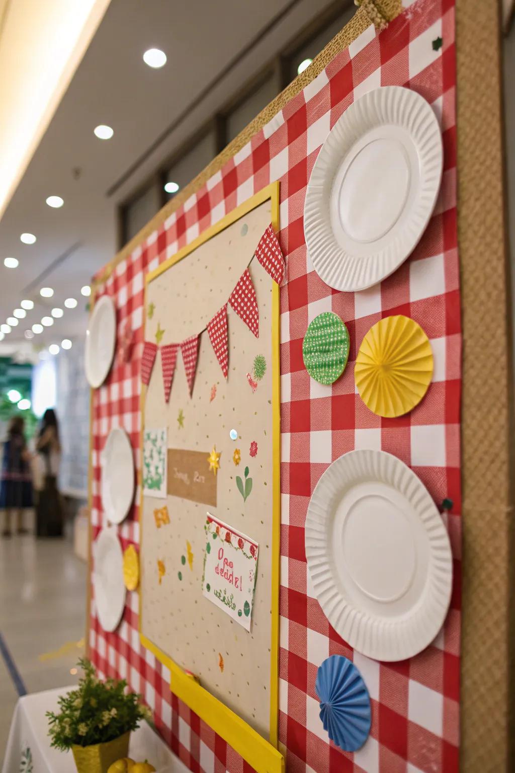 Picnic in the Park bulletin board exhibiting cheerful picnic aspects.