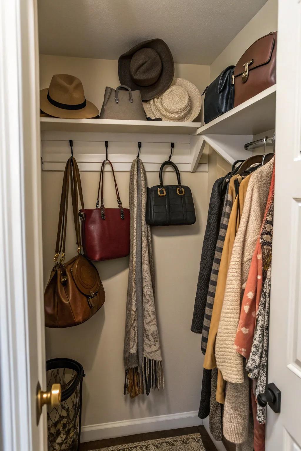 Enhance accessibility with hooks for bags and accessories.