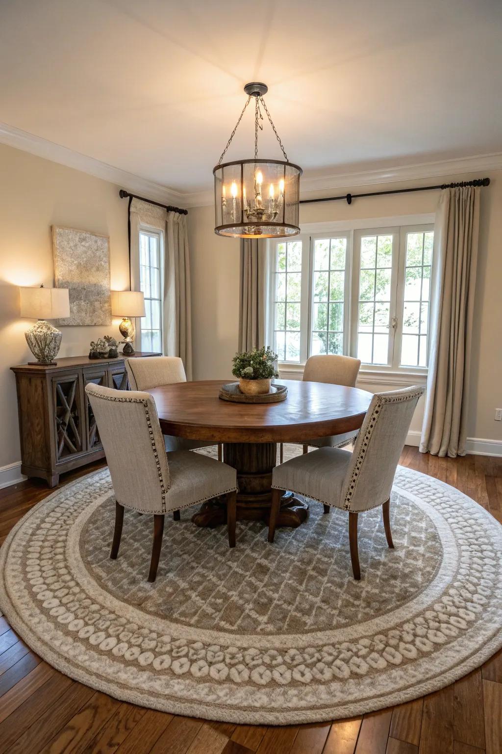 Achieve balance with a circular rug.