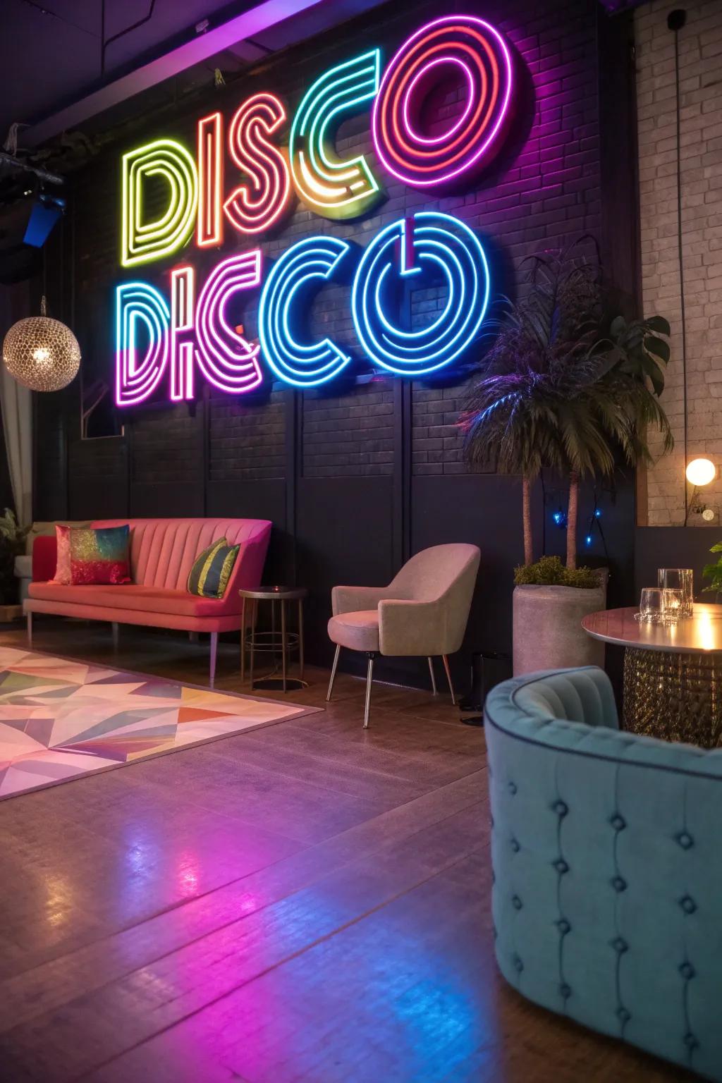 A radiant symbol backdrop crafts a picture-perfect spot for party photos.