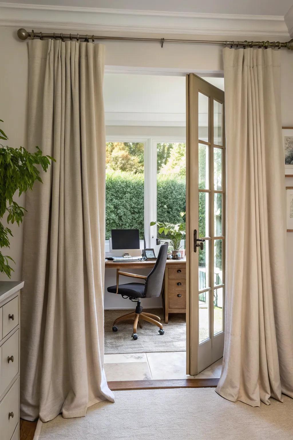 Neutral drapes provide understated sophistication and tranquility.