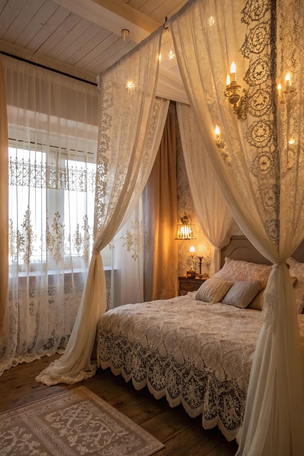 Lace and silk intertwine to create a love-infused atmosphere.