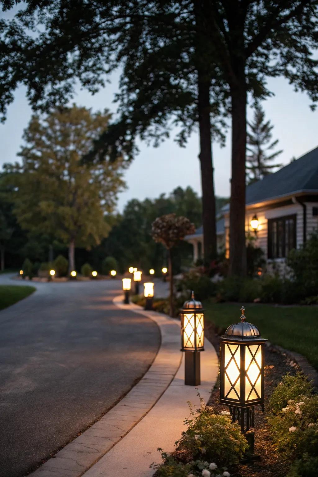 Decorative lighting engenders a secure and magical nighttime ambiance.