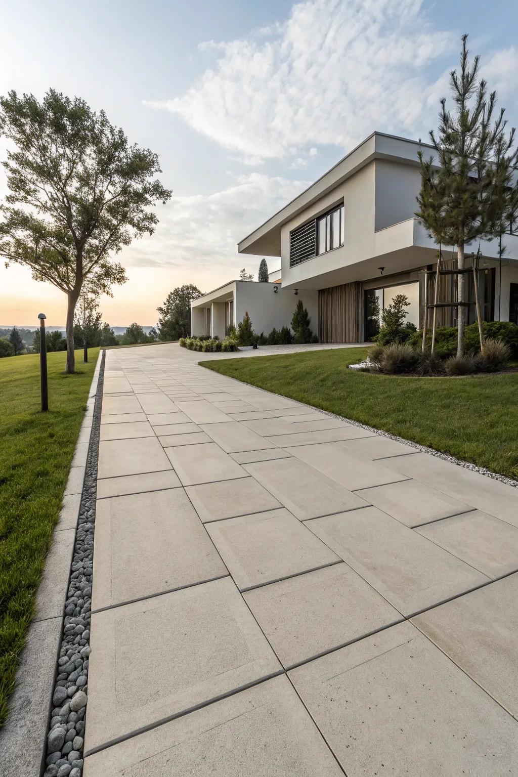 Minimalist lines deliver a polished and modern driveway design.