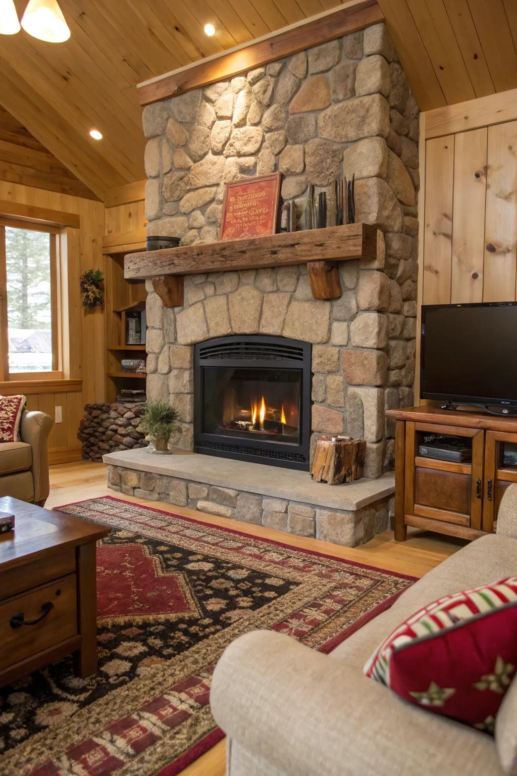 A stone border gives an electric glowbox a rustic charm.