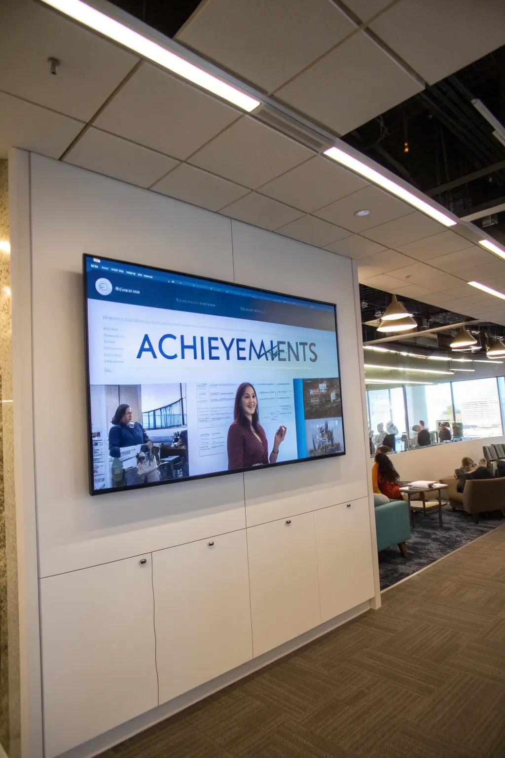 A state-of-the-art electronic display screen showcasing employee milestones.