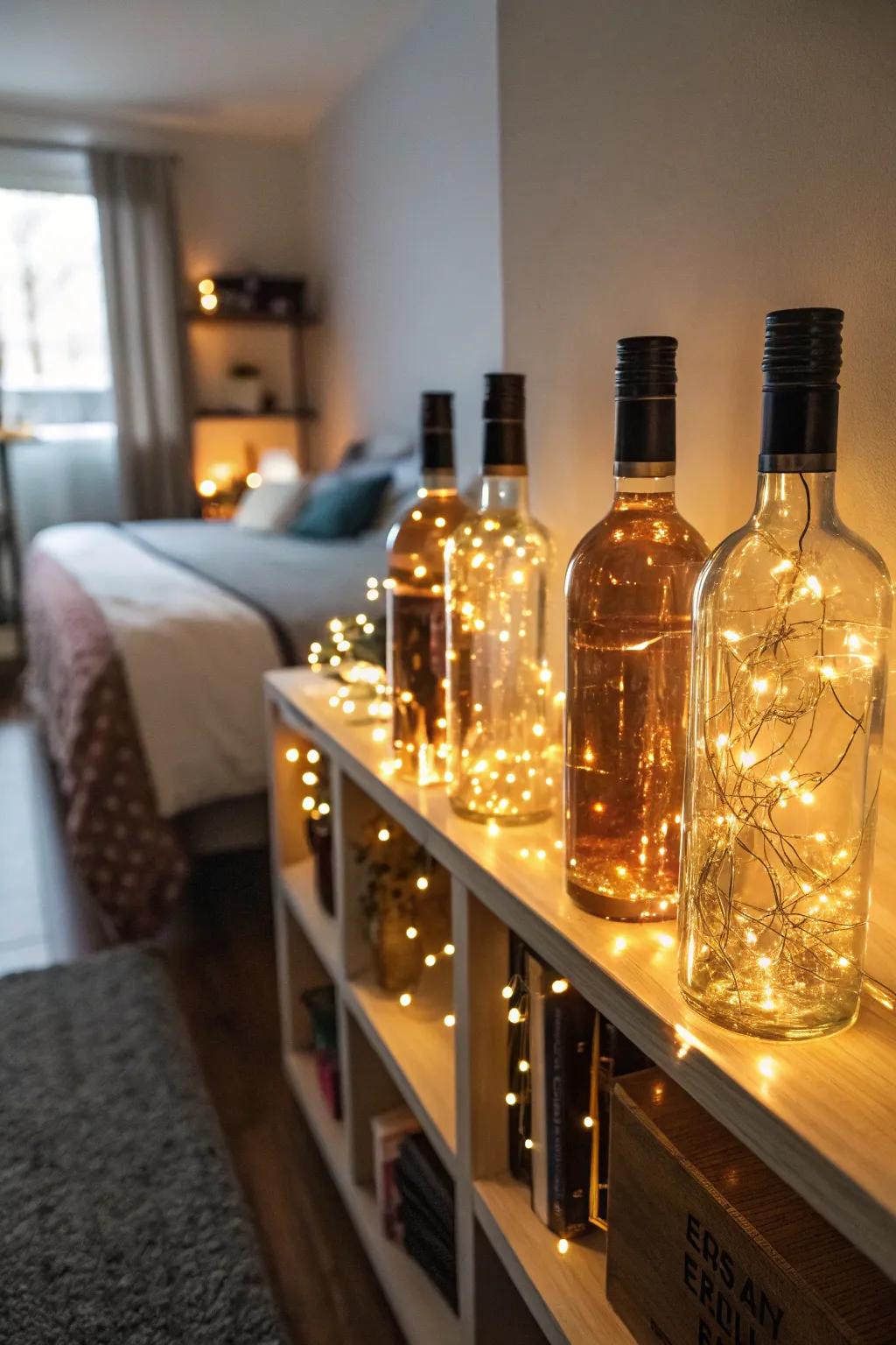 Produce captivating decor with containers loaded with fairy lights.