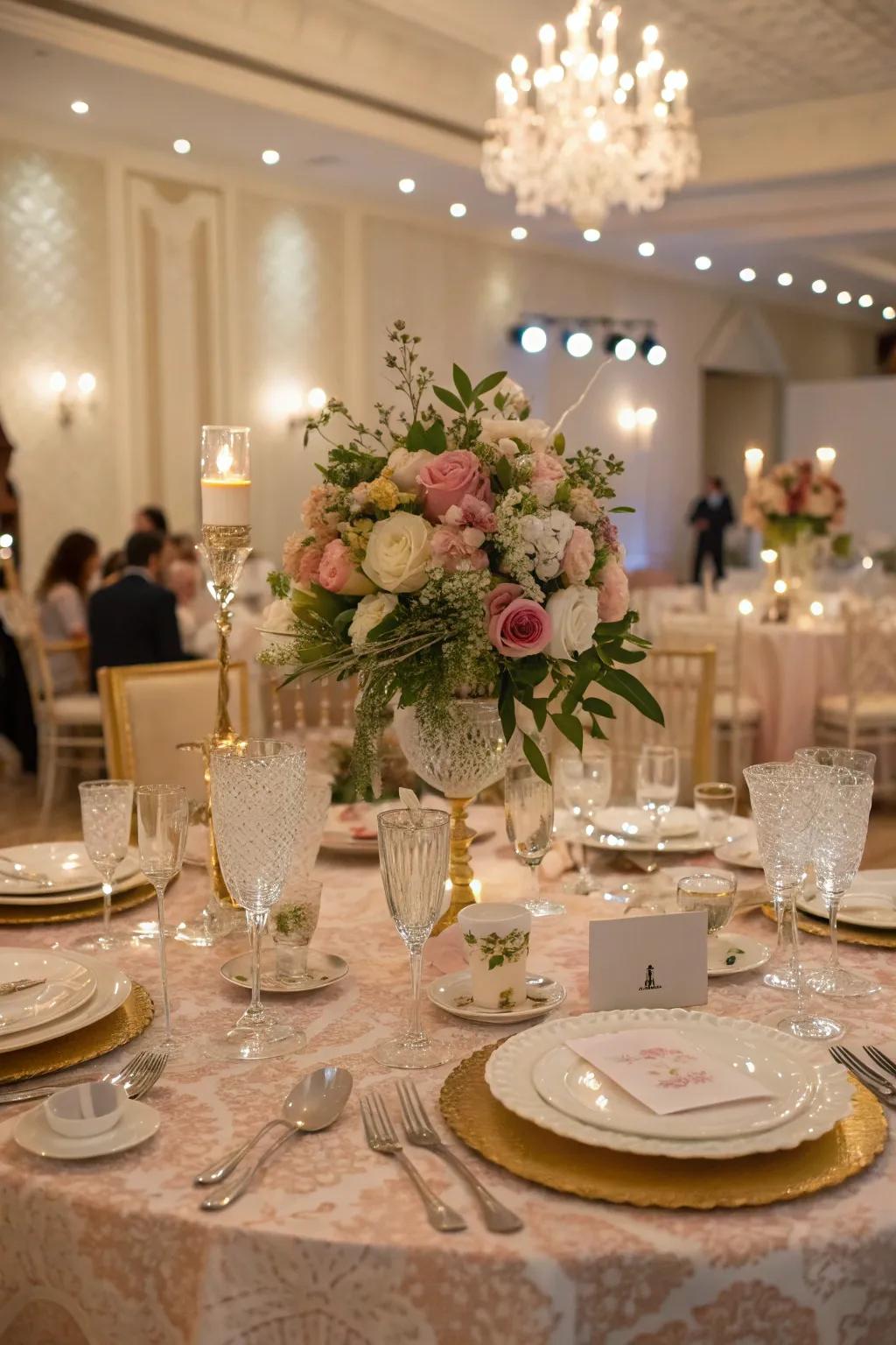 An elegant table arrangement featuring a botanical centerpiece.