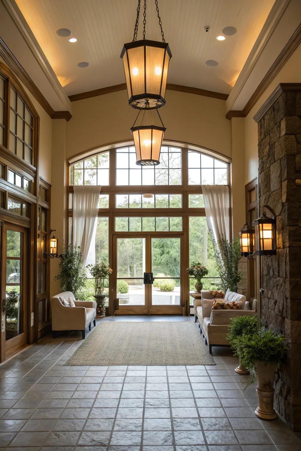 Sunlight floods this entryway, creating an airy and welcoming atmosphere.
