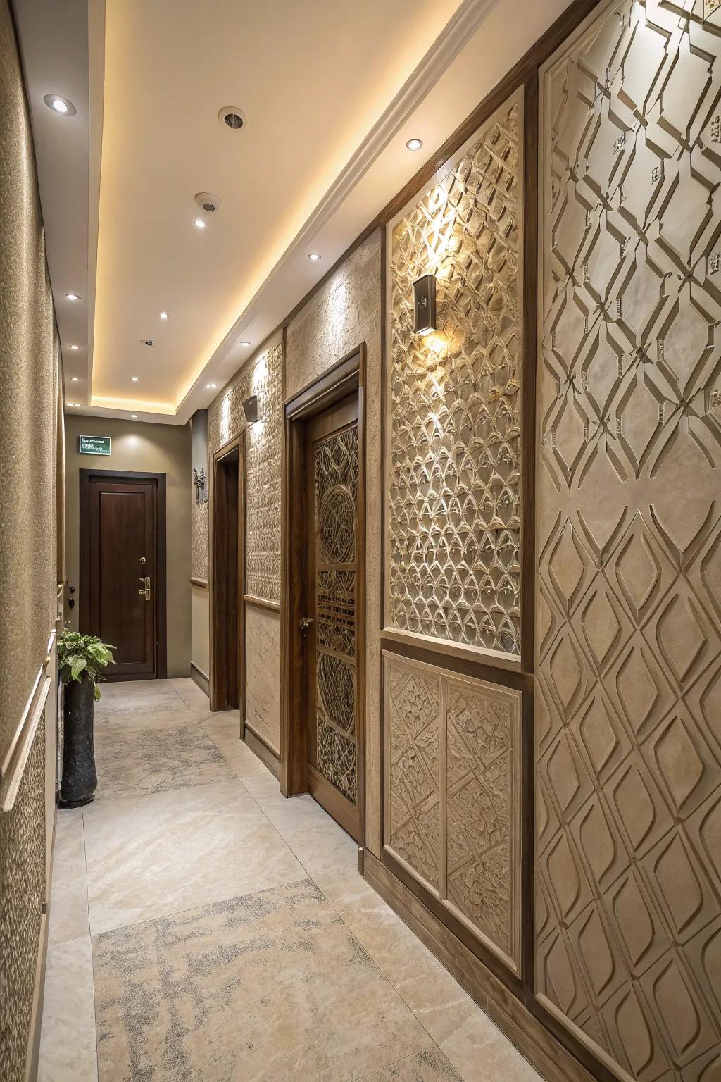 Textural wall boards introduce dimension to your entryway.