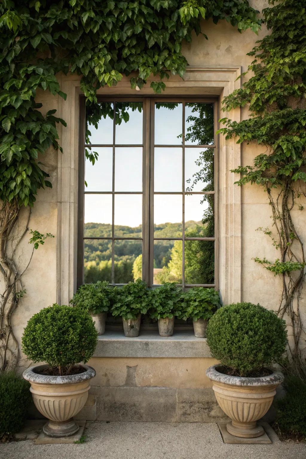 Well-balanced flora sets bordering a window