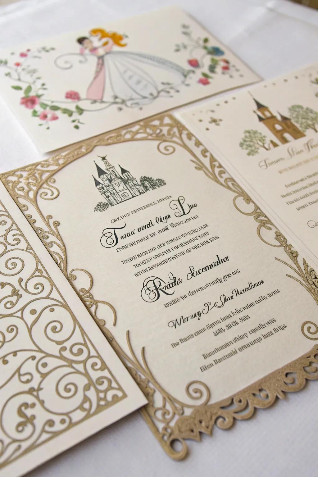 Exquisitely designed invitations inviting guests to a magical party.