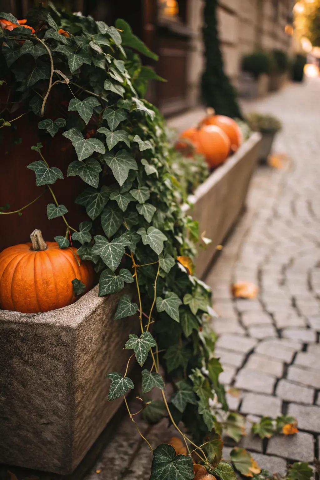 Vines and squashes harmonize to create an elegant, flowing aesthetic.