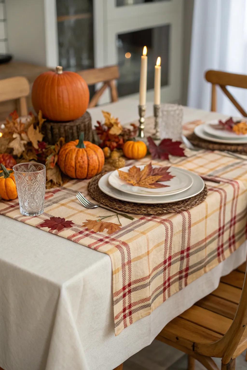 Checkered patterns introduce a timeless aspect to autumn decor.