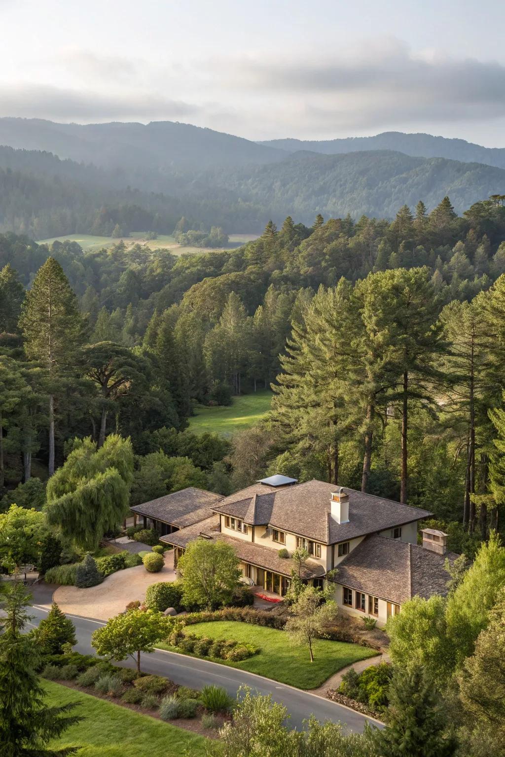 A peaceful environment where nature and living areas coexist.