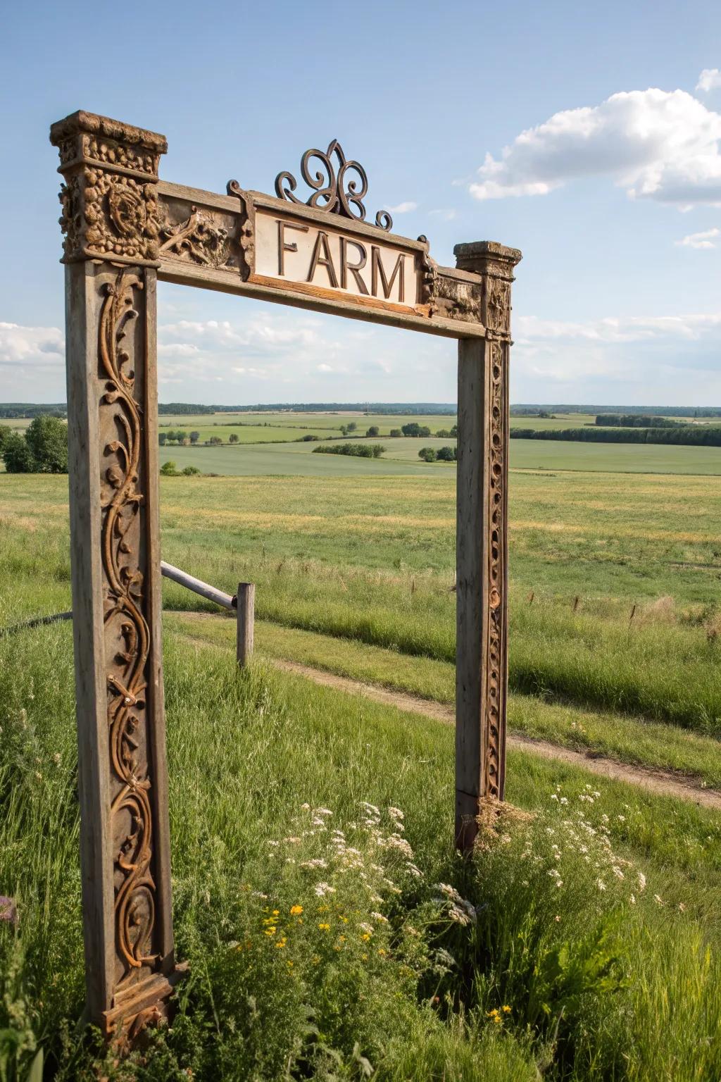 Ornamental elements that elevate the aesthetic attraction of a farm marker.