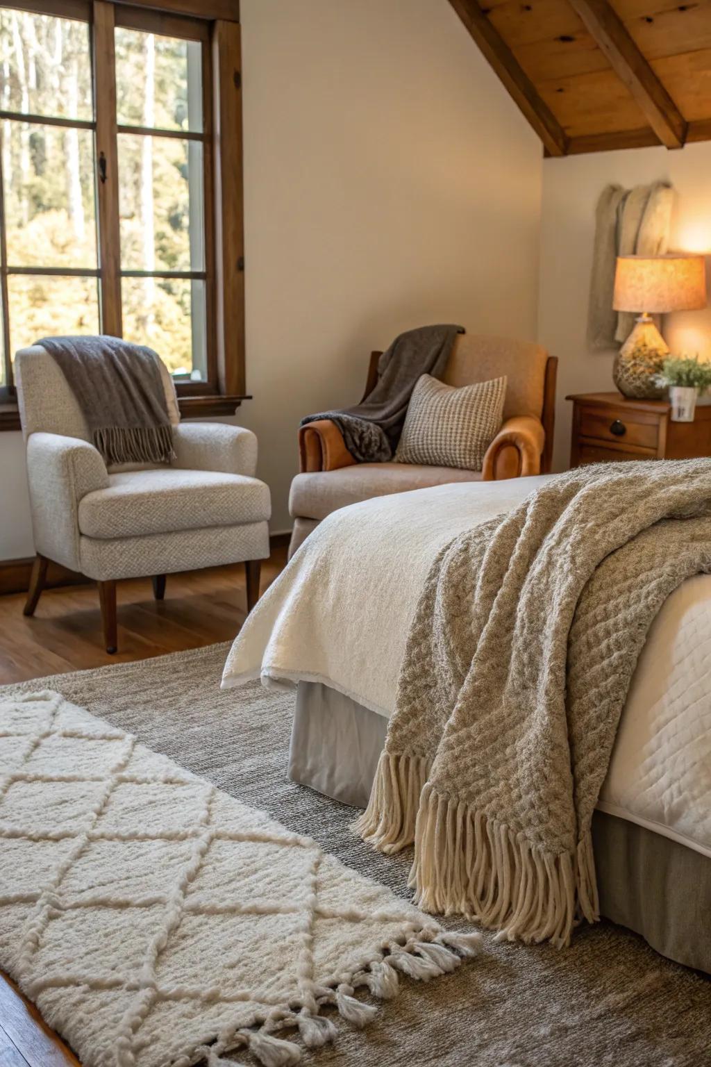 Comforting textures add warmth and coziness to your bedroom.